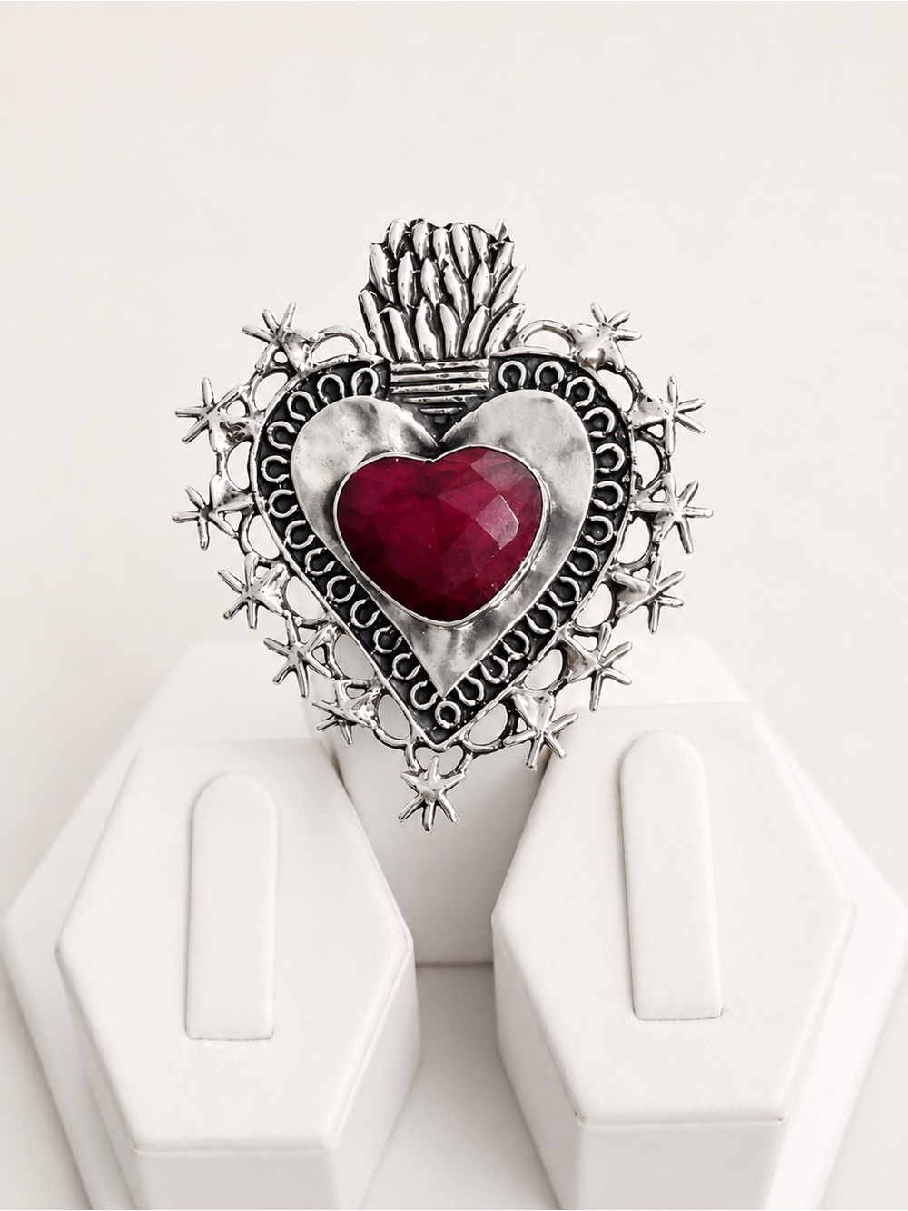 Sterling Heart Ring with Ruby Gemstone - Picture 4 of 5